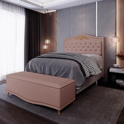Cabeceira Cama Casal Queen 160cm Com Calçadeira Baú Imperial Veludo J02 Rosê - Mpozenato