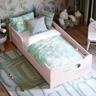 Cama Infantil Com Grade Proteção E Colchão Rosa