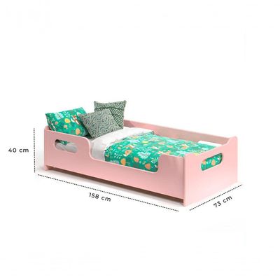 Cama Infantil Com Grade Proteção E Colchão Rosa