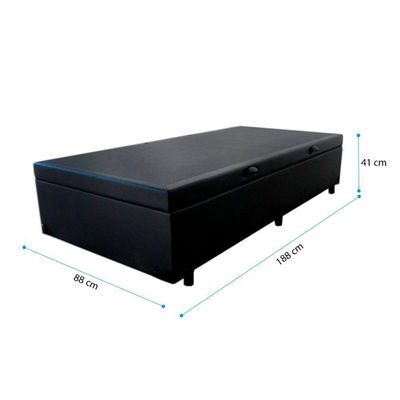 Cama Box Baú Solteiro 88 Tecido Sintético Preto Com Colchão De Espuma D33 Tokio Bege
