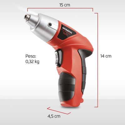 Parafusadeira Mondial FPF-05 à Bateria com 1 Prolongador e 11 Bits - 4,8V Bivolt