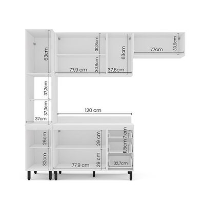 Cozinha Completa com Tampo Meena 8 Portas 3 Gavetas Azul e Branca