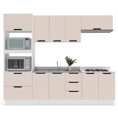 Cozinha Compacta sem Tampo com Rodapé Meena 10 Portas 4 Gavetas Creme e Branca