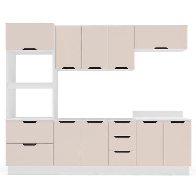 Cozinha Compacta sem Tampo com Rodapé Meena 10 Portas 4 Gavetas Creme e Branca