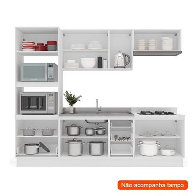 Cozinha Compacta sem Tampo com Rodapé Meena 10 Portas 4 Gavetas Creme e Branca