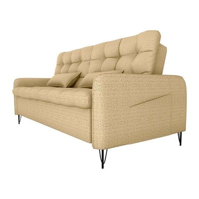 Sofá Cama Luxo 3 Lugares Casal Confortável Com Almofadas 2,00 Larg Pillar Matrix Linho Areia