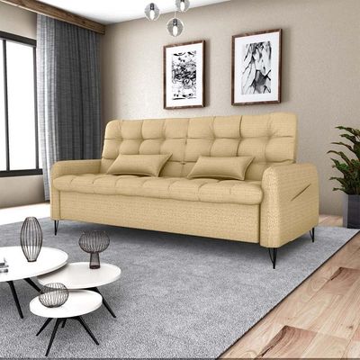 Sofá Cama Luxo 3 Lugares Casal Confortável Com Almofadas 2,00 Larg Pillar Matrix Linho Areia