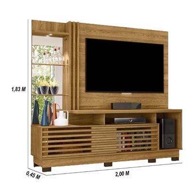 Estante Home Theater 2 Portas Com Espelho Led Frizz Plus - Cumaru
