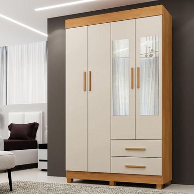 Guarda Roupa New Copacabana 4 Portas 2 Gavetas 5 Prateleiras Cinamomo Off
