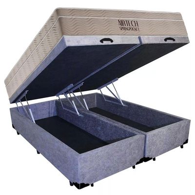 Cama Box Baú Casal Suede Bipartido + Colchão Ortobom Airtech Molas Ensacadas 65x138x188 Cinza