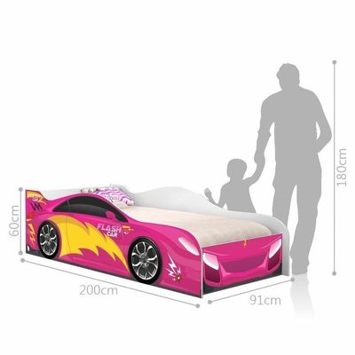 Cama Carro Menina Rosa Solteiro Com Colchão