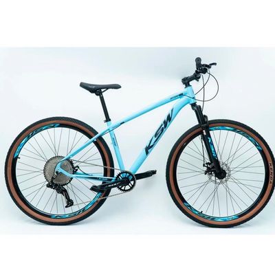 Bicicleta Aro 29 Ksw 12 Vel Alumínio Suspensão 80mm Freios A Disco Azul Claro -ad Pto 19