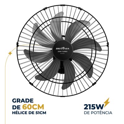 Ventilador de Parede Britânia 60cm 8 Pás Turbo BVT675 127V