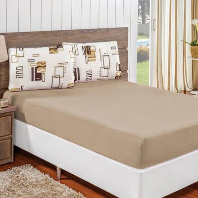 Jogo De Cama Malha King Quality 03 Peças - Acabamento na cor Avelã