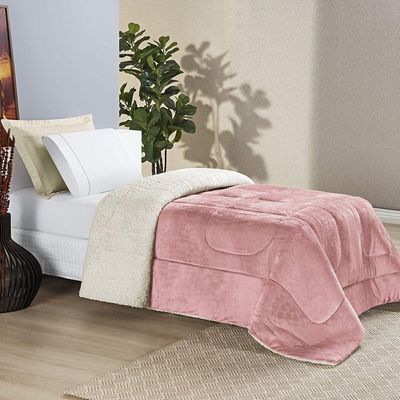 Coberdrom Sherpa E Flannel Everest Solteiro Manta Alta 150g 01 Peça - disponível na cor Rosa Secreto