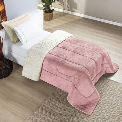 Coberdrom Sherpa E Flannel Everest Solteiro Manta Alta 150g 01 Peça - disponível na cor Rosa Secreto