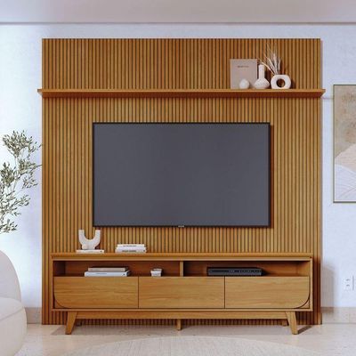 Composição Luna Bancada E Painel Para 75 Polegadas Com Portas - Madetec Cumaru