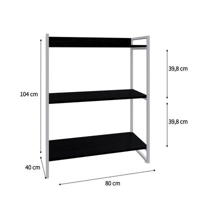 Estante Kuadra 80x40x104cm C/03 Prateleiras Preto ônix / Est.branca Preto ônix / Est.branca