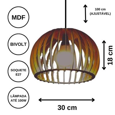 Luminária Teto Tipo Pendente Esfera Mdf - Completa Mdf Cru