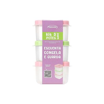 Kit 3 Potes Quadrados Wave 600ml Variado