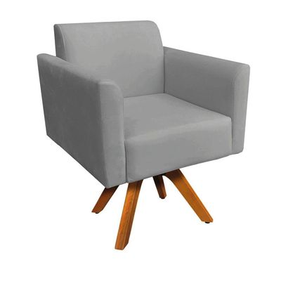 Poltrona Marisa Suede Grafite Base Madeira