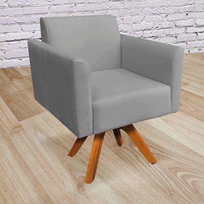 Poltrona Marisa Suede Grafite Base Madeira