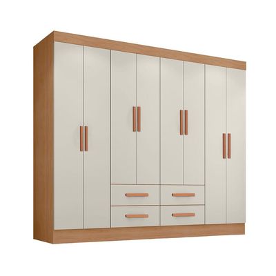 Guarda-Roupa Casal Lite 8 Portas 4 Gavetas Off White e Nature