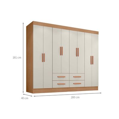 Guarda-Roupa Casal Lite 8 Portas 4 Gavetas Off White e Nature