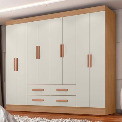 Guarda-Roupa Casal Lite 8 Portas 4 Gavetas Off White e Nature