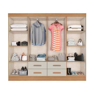 Guarda-Roupa Casal Lite 8 Portas 4 Gavetas Off White e Nature