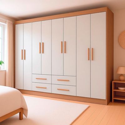 Guarda-Roupa Casal Lite 8 Portas 4 Gavetas Off White e Nature