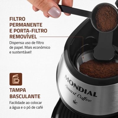 Cafeteira Elétrica Smart Coffe Mondial Preto e Inox 500W C-42-2X-BI 110