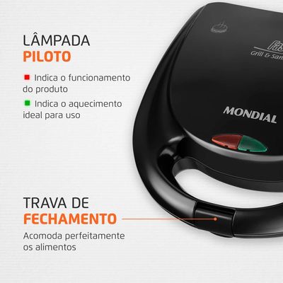 Sanduicheira Grill Mondial Fast S-12 Preta 127V 220V