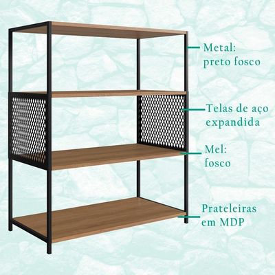Estante Estilo Industrial 94 Cm Com Tela P1024 Preto Mell Pp Preto Mell