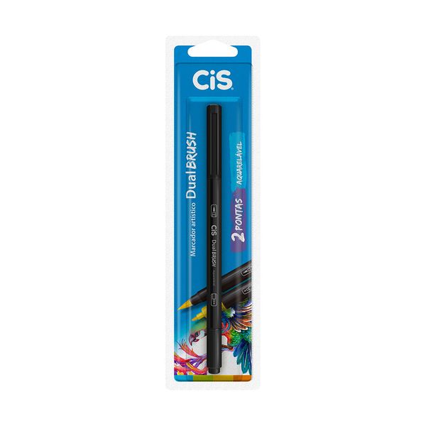 Marcador Artístico Cis Dual Brusch Ponta Fina Preto 0.8mm