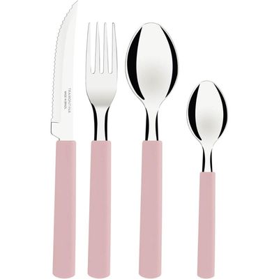 Faqueiro Tramontina Gamboa 16 Peças Rosa Talheres Aço Inox Mesa Jantar Cozinha Cabos Polipropileno