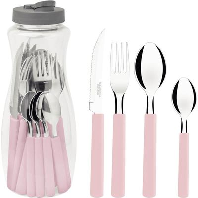 Faqueiro Tramontina Gamboa 16 Peças Rosa Talheres Aço Inox Mesa Jantar Cozinha Cabos Polipropileno