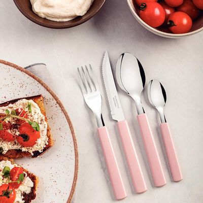 Faqueiro Tramontina Gamboa 16 Peças Rosa Talheres Aço Inox Mesa Jantar Cozinha Cabos Polipropileno