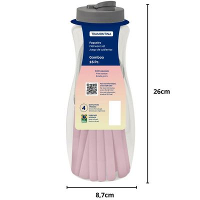 Faqueiro Tramontina Gamboa 16 Peças Rosa Talheres Aço Inox Mesa Jantar Cozinha Cabos Polipropileno