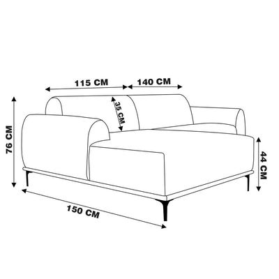 Sofá 4 Lugares com Chaise Base de Madeira Euro 255 Cm Azul