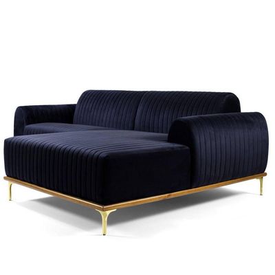 Sofá 4 Lugares com Chaise Base de Madeira Euro 255 Cm Azul