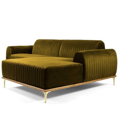 Sofá 4 Lugares com Chaise Base de Madeira 255 Cm Mostarda
