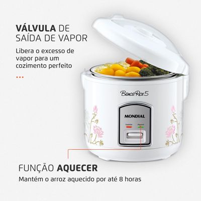 Panela Elétrica de Arroz 5 Xícaras Mondial Bianca Rice NPE-05 Branca 127V