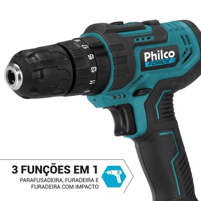 Parafusadeira Philco PPF21M Maleta + Fenda e Philips 21V Bateria