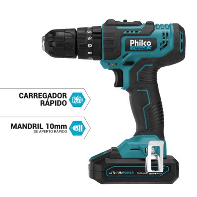 Parafusadeira Philco PPF21M Maleta + Fenda e Philips 21V Bateria