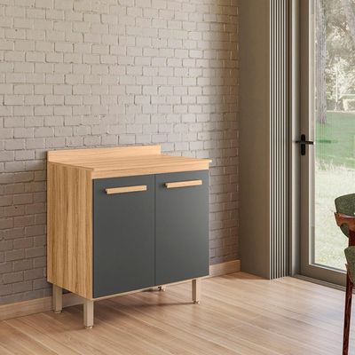 Balcão Intenza Com Tampo 80 Cm E 2 Portas Freijo/Chumbo