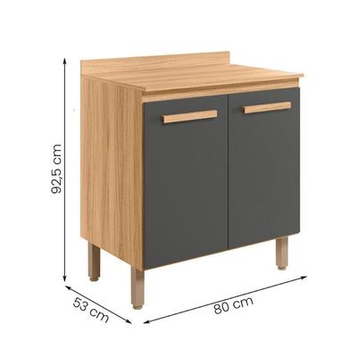 Balcão Intenza Com Tampo 80 Cm E 2 Portas Freijo/Chumbo
