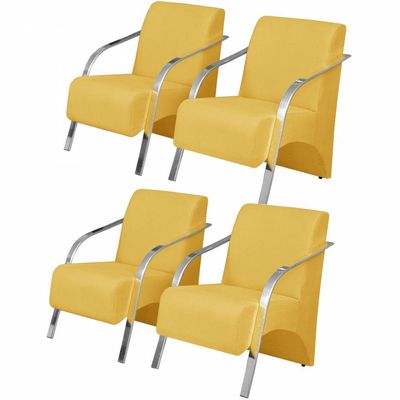 Kit 4 Poltronas 1 Lugar Vênus Pé Alumínio Amarelo