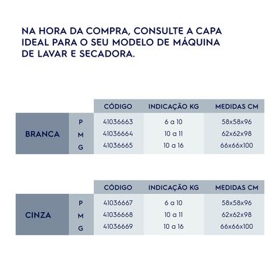 Capa para Máquina de Lavar Electrolux Branca 10kg a 16kg Tamanho G Não se aplica