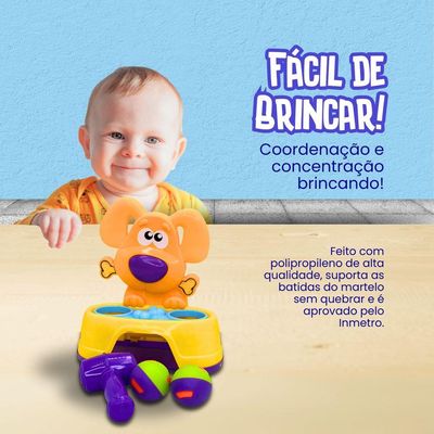 Brinquedo Bate Dog Com 2 Bolinhas E Martelo Para Aprimorar A Coordenação Motora